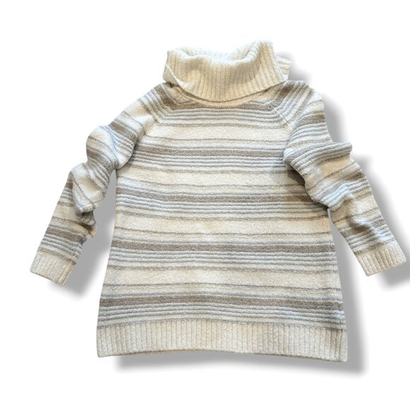 L.L.Bean Women’s Wool Blend Stripe Sweater Jumper Neutral Multistripe Size L - Picture 4 of 14